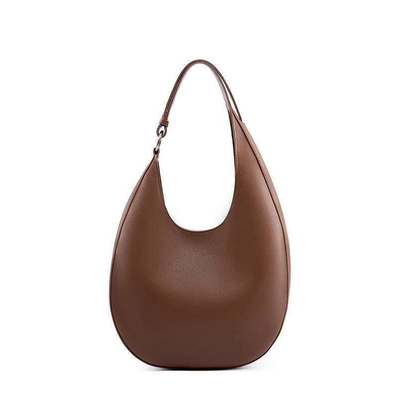 KIMLUD, Burminsa Genuine Leather Half Moon Underarm Shoulder Bags For Women 2024 Trend Designer Crossbody Purses Tote Ladies Handbags, Coffee, KIMLUD APPAREL - Womens Clothes