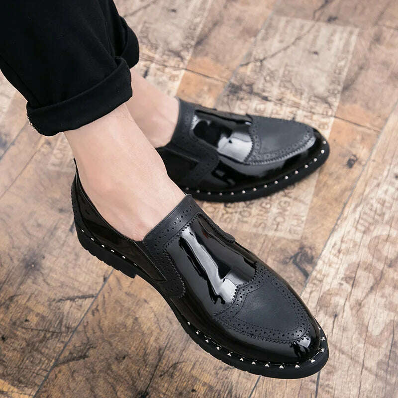 Business Loafers Men Casual Shoes Formal Office Shoes Men Patent Leather Moccasins Luxury Fashion Designer Slip On Driving Shoes - KIMLUD