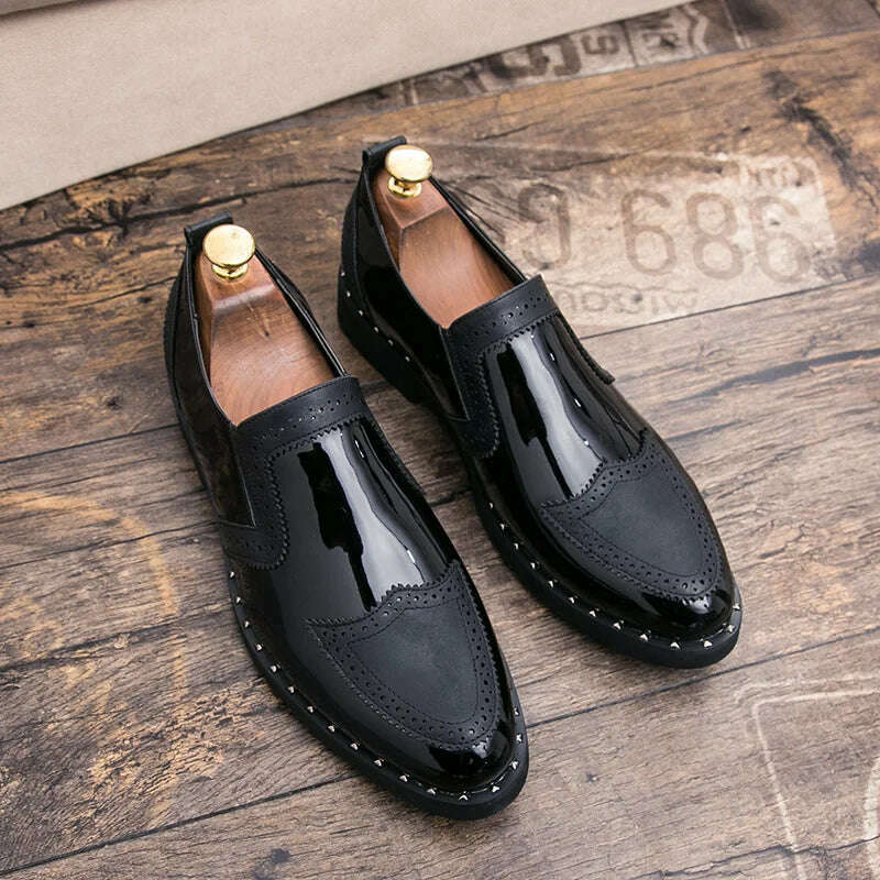 Business Loafers Men Casual Shoes Formal Office Shoes Men Patent Leather Moccasins Luxury Fashion Designer Slip On Driving Shoes - KIMLUD