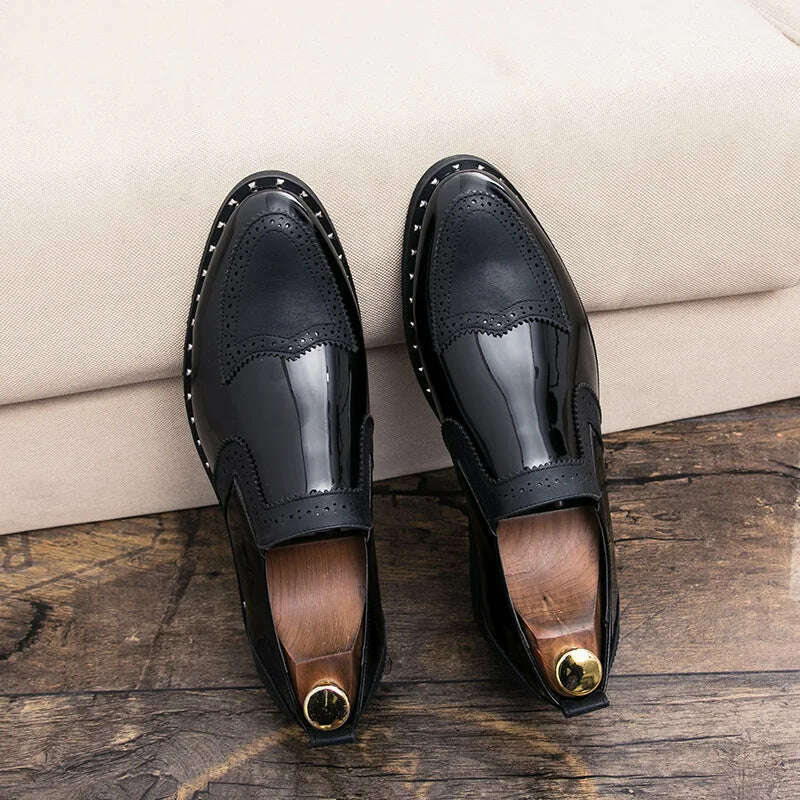 Business Loafers Men Casual Shoes Formal Office Shoes Men Patent Leather Moccasins Luxury Fashion Designer Slip On Driving Shoes - KIMLUD