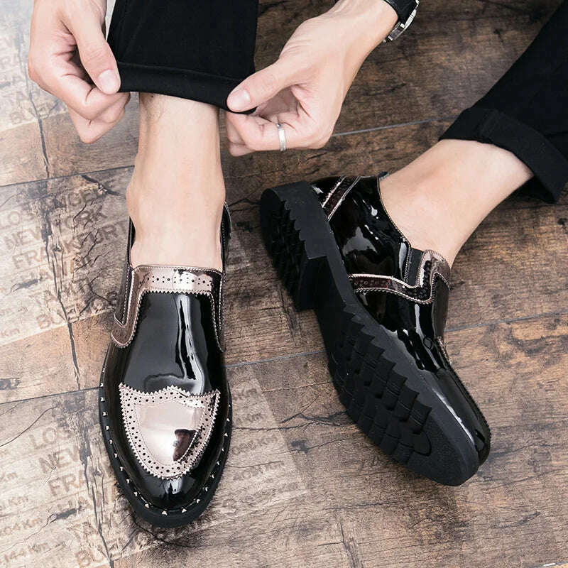 Business Loafers Men Casual Shoes Formal Office Shoes Men Patent Leather Moccasins Luxury Fashion Designer Slip On Driving Shoes - KIMLUD