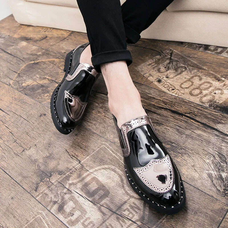 Business Loafers Men Casual Shoes Formal Office Shoes Men Patent Leather Moccasins Luxury Fashion Designer Slip On Driving Shoes - KIMLUD