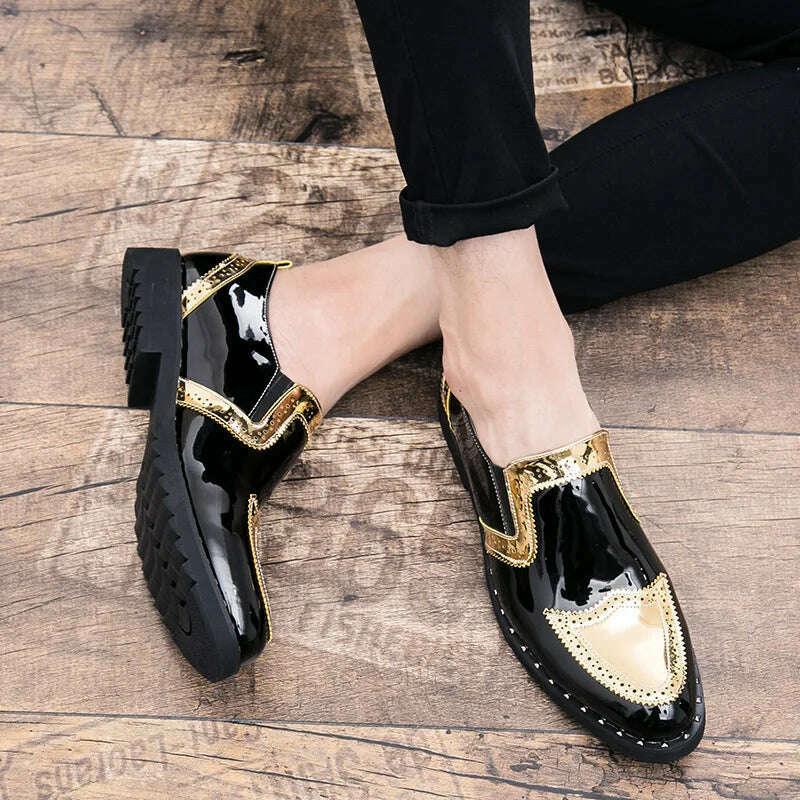 Business Loafers Men Casual Shoes Formal Office Shoes Men Patent Leather Moccasins Luxury Fashion Designer Slip On Driving Shoes - KIMLUD