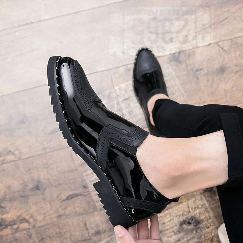 Business Loafers Men Casual Shoes Formal Office Shoes Men Patent Leather Moccasins Luxury Fashion Designer Slip On Driving Shoes - KIMLUD