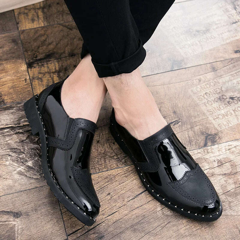 Business Loafers Men Casual Shoes Formal Office Shoes Men Patent Leather Moccasins Luxury Fashion Designer Slip On Driving Shoes - KIMLUD