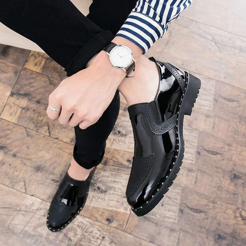 Business Loafers Men Casual Shoes Formal Office Shoes Men Patent Leather Moccasins Luxury Fashion Designer Slip On Driving Shoes - KIMLUD