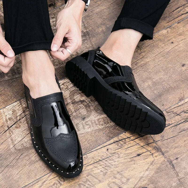 Business Loafers Men Casual Shoes Formal Office Shoes Men Patent Leather Moccasins Luxury Fashion Designer Slip On Driving Shoes - KIMLUD