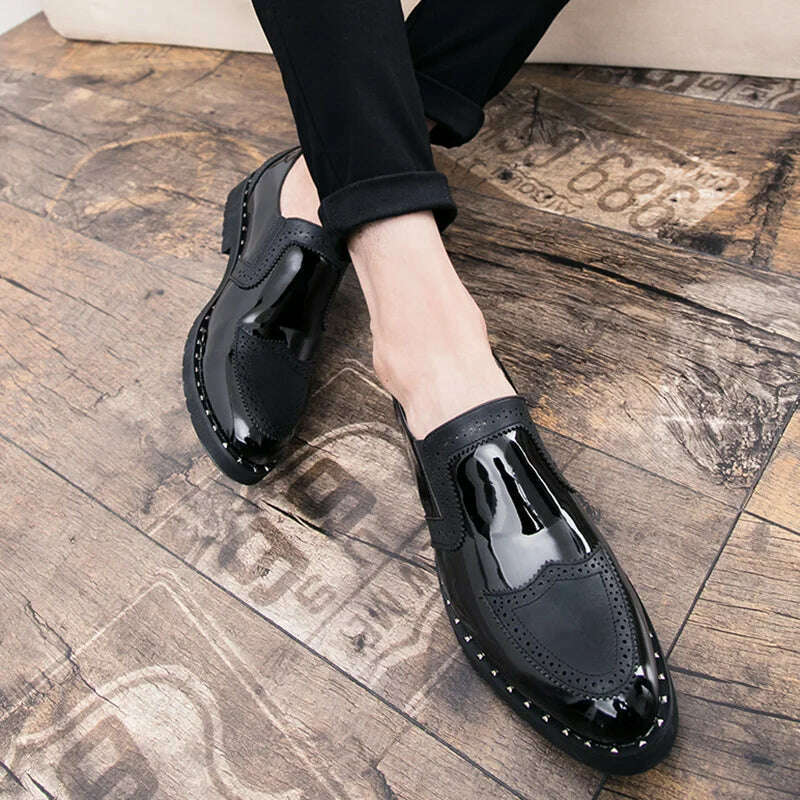 Business Loafers Men Casual Shoes Formal Office Shoes Men Patent Leather Moccasins Luxury Fashion Designer Slip On Driving Shoes - KIMLUD