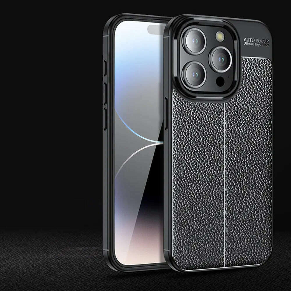 KIMLUD, Business Style Litchi Pattern Silicone Shockproof Case For iPhone 15 14 13 12 11 Pro Xs Max XR 7 8 6 6s Plus SE 2020 Back Cover, Black / For iPhone XR, KIMLUD Womens Clothes