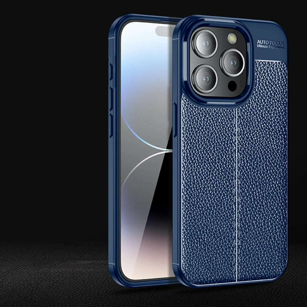 KIMLUD, Business Style Litchi Pattern Silicone Shockproof Case For iPhone 15 14 13 12 11 Pro Xs Max XR 7 8 6 6s Plus SE 2020 Back Cover, Dark Blue / For iPhone X XS, KIMLUD Womens Clothes