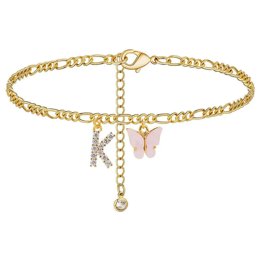 Butterfly Cuban Link Anklet A-Z Letter Initial Anklets Bracelet for Women Stainless Steel Beach Leg Foot Chains Wholesale 2024 - KIMLUD