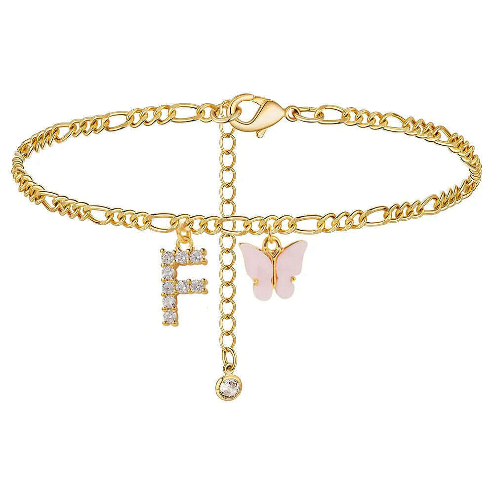 Butterfly Cuban Link Anklet A-Z Letter Initial Anklets Bracelet for Women Stainless Steel Beach Leg Foot Chains Wholesale 2024 - KIMLUD