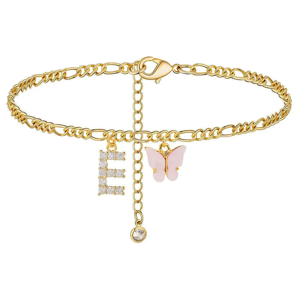 Butterfly Cuban Link Anklet A-Z Letter Initial Anklets Bracelet for Women Stainless Steel Beach Leg Foot Chains Wholesale 2024 - KIMLUD