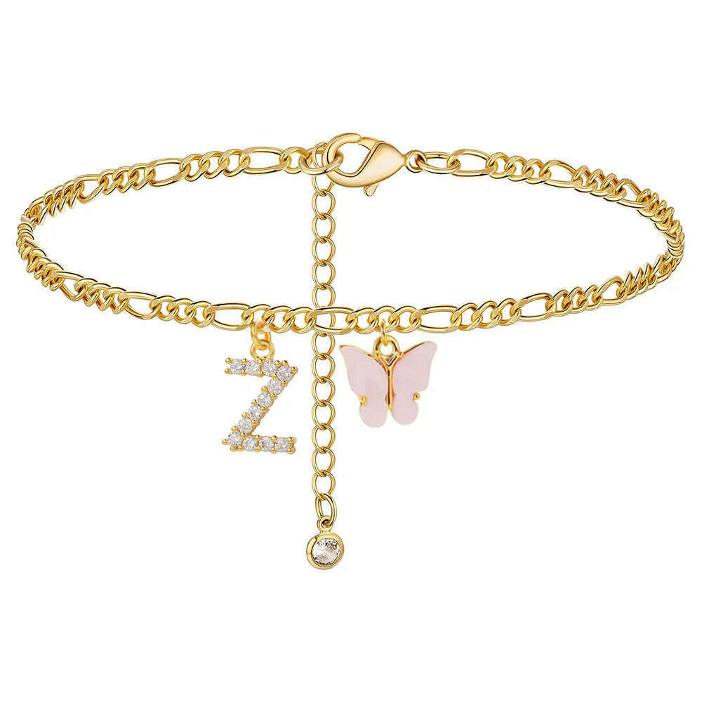 Butterfly Cuban Link Anklet A-Z Letter Initial Anklets Bracelet for Women Stainless Steel Beach Leg Foot Chains Wholesale 2024 - KIMLUD