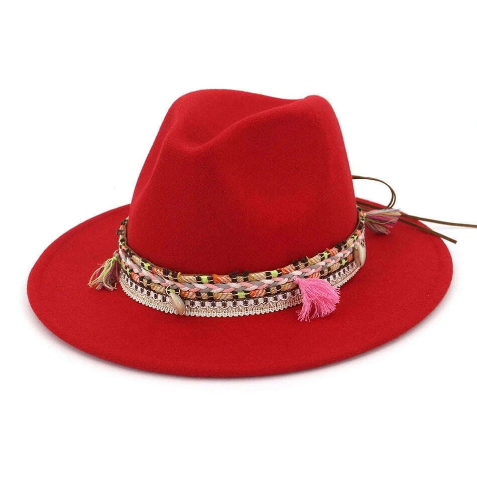 BUTTERMERE Womens Fedora Hat Wool Khaki Jazz Hats Female National Casual Large Brim Vintage Autumn Classic Felt Hat And Cap 2022 - KIMLUD