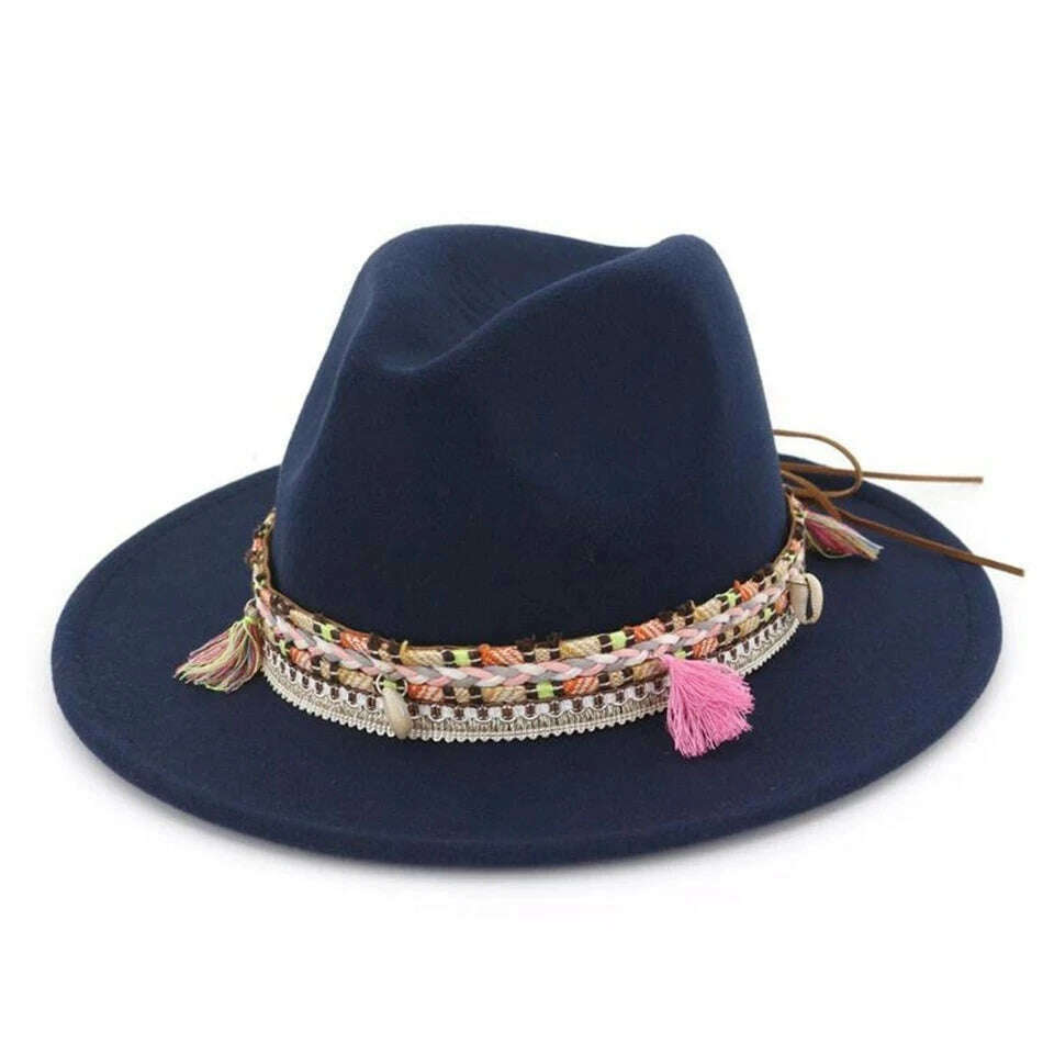 BUTTERMERE Womens Fedora Hat Wool Khaki Jazz Hats Female National Casual Large Brim Vintage Autumn Classic Felt Hat And Cap 2022 - KIMLUD