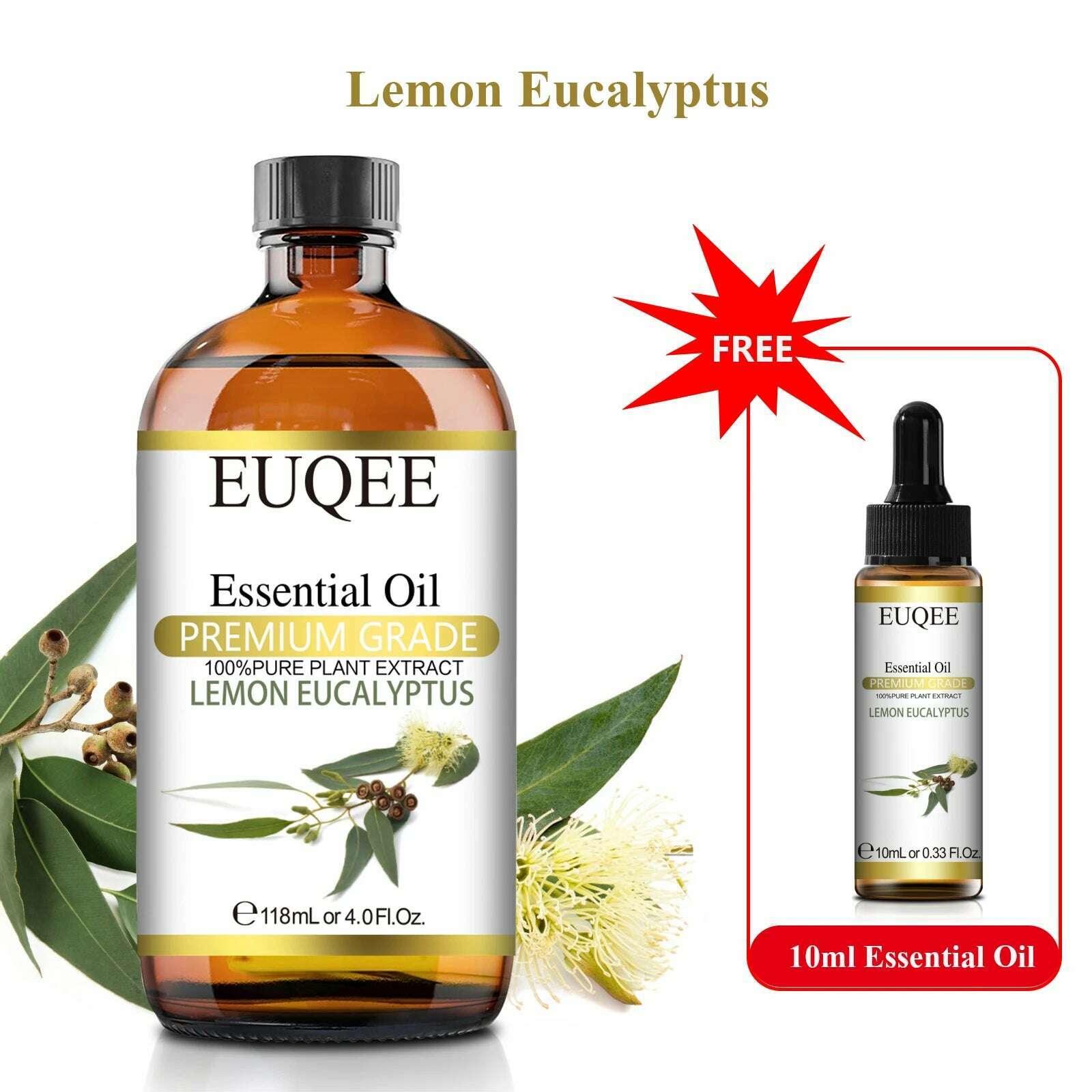 KIMLUD, Buy 118ml Essential Oil Get 10ml Free 100% Pure and Natural Essential Oil with Dropper for Aromatherapy Diffuser Massage DIY, Lemon Eucalyptus / 118ml and 10ml / CHINA, KIMLUD APPAREL - Womens Clothes