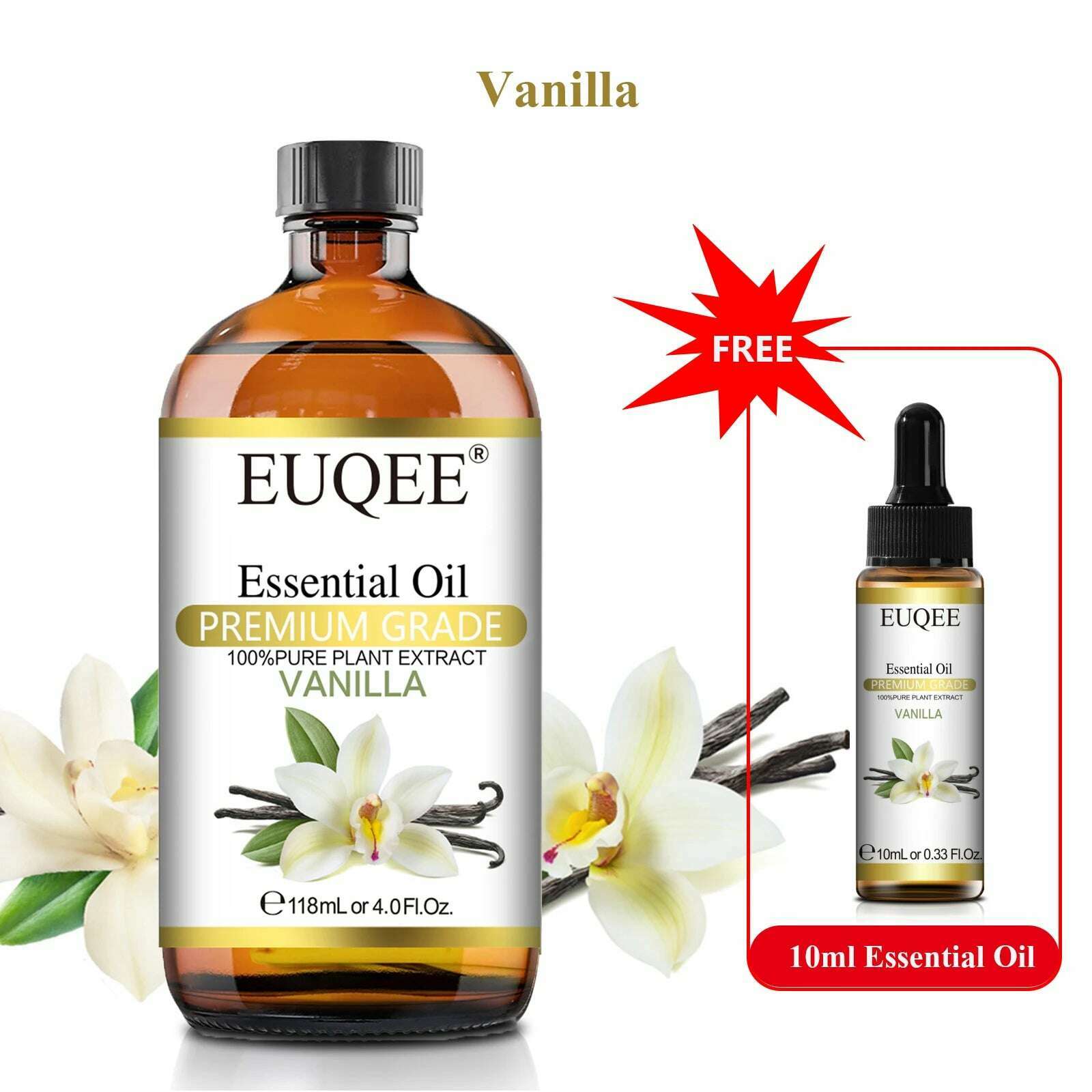 KIMLUD, Buy 118ml Essential Oil Get 10ml Free 100% Pure and Natural Essential Oil with Dropper for Aromatherapy Diffuser Massage DIY, Vanilla / 118ml and 10ml / CHINA, KIMLUD APPAREL - Womens Clothes