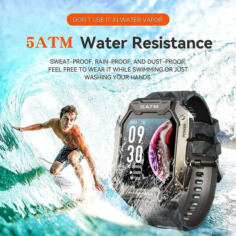 KIMLUD, C20 Military Smart Watch Men Carbon Black Ultra Army Outdoor IP68 5ATM Waterproof Heart Rate Blood Oxygen Satm Smartwatch 2023, KIMLUD Womens Clothes