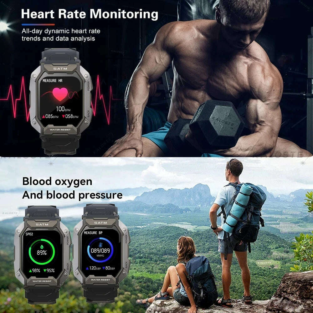 KIMLUD, C20 Military Smart Watch Men Carbon Black Ultra Army Outdoor IP68 5ATM Waterproof Heart Rate Blood Oxygen Satm Smartwatch 2023, KIMLUD Womens Clothes