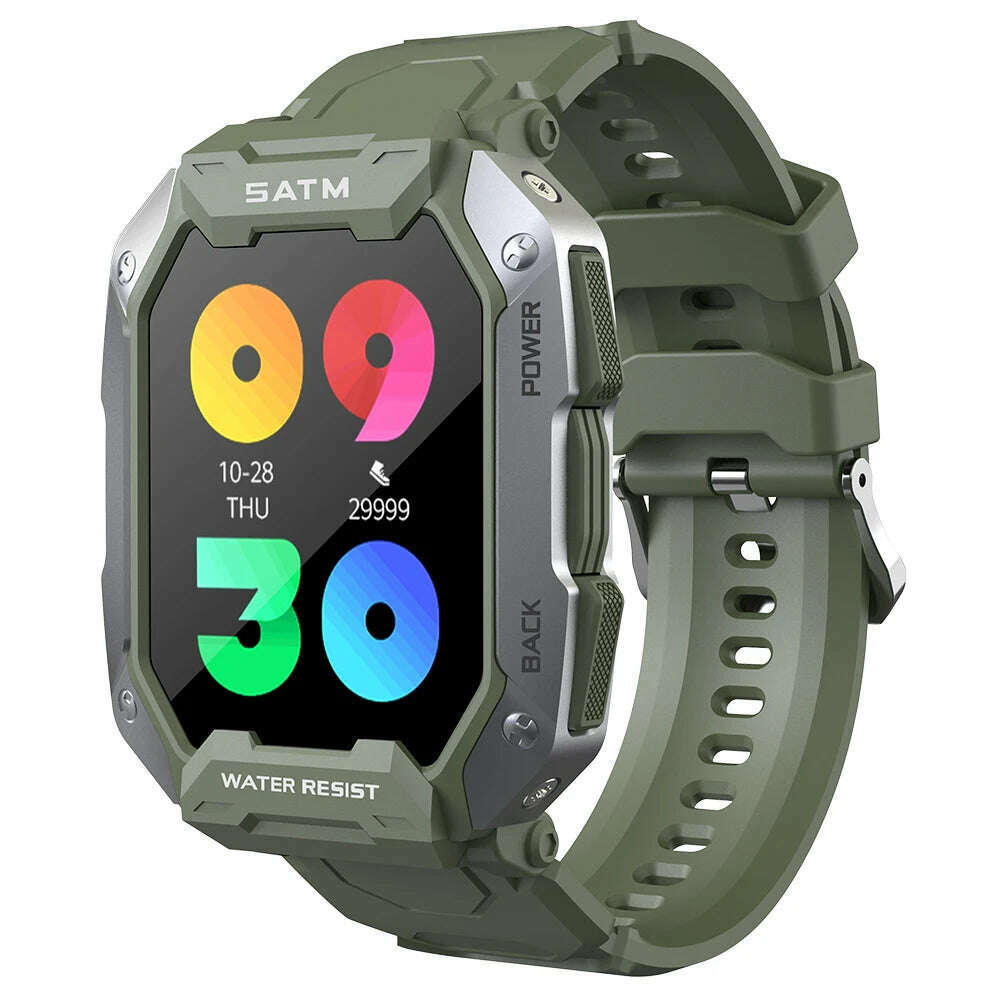 KIMLUD, C20 Military Smart Watch Men Carbon Black Ultra Army Outdoor IP68 5ATM Waterproof Heart Rate Blood Oxygen Satm Smartwatch 2023, Green, KIMLUD Womens Clothes