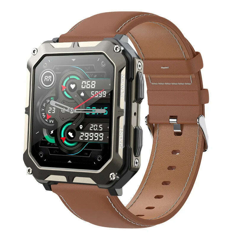 KIMLUD, C20 PRO Smart Watch Men Bluetooth Call Outdoor Sports 1.83inch Large Screen Voice Assistant Fitness C20Pro Smartwatch, Brown Leather, KIMLUD Womens Clothes