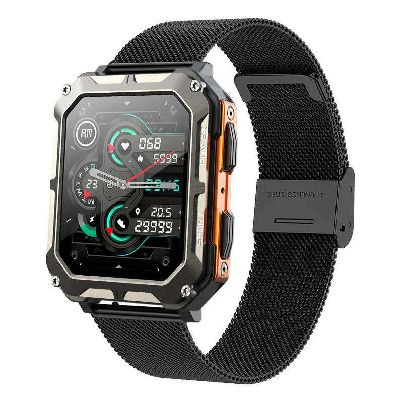 KIMLUD, C20 PRO Smart Watch Men Bluetooth Call Outdoor Sports 1.83inch Large Screen Voice Assistant Fitness C20Pro Smartwatch, Black Gold Milan, KIMLUD Womens Clothes