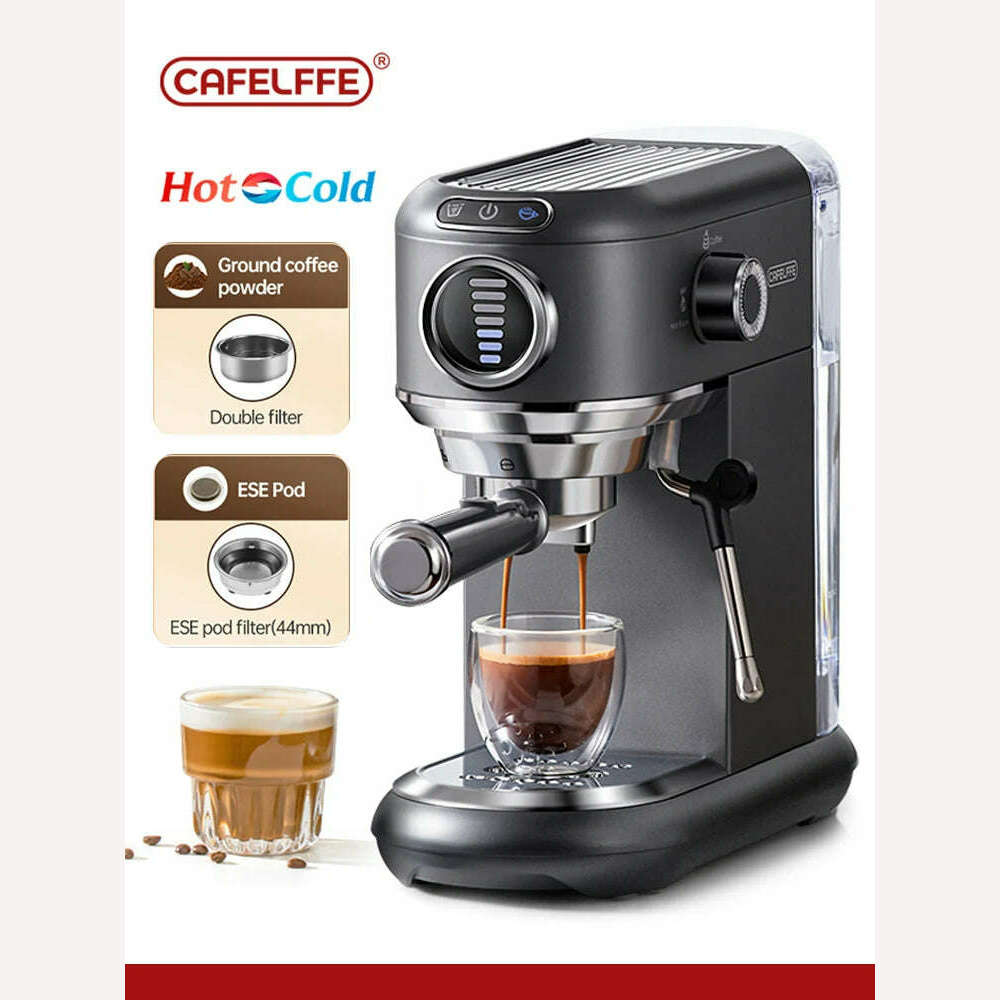 Cafelffe Coffee Maker Cafetera 19 Bar Inox Semi Automatic Super Slim ESE POD& Powder Espresso Cappuccino Machine Hot Water steam - KIMLUD