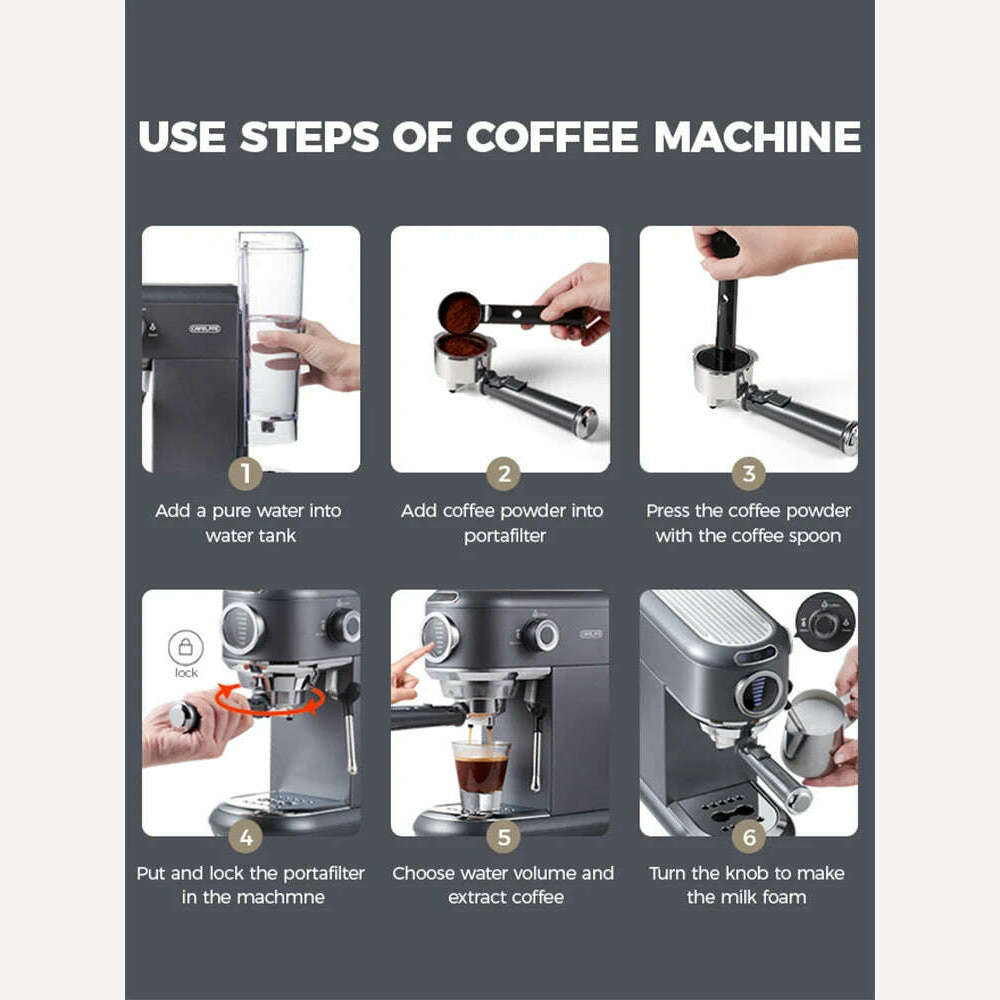 Cafelffe Coffee Maker Cafetera 19 Bar Inox Semi Automatic Super Slim ESE POD& Powder Espresso Cappuccino Machine Hot Water steam - KIMLUD