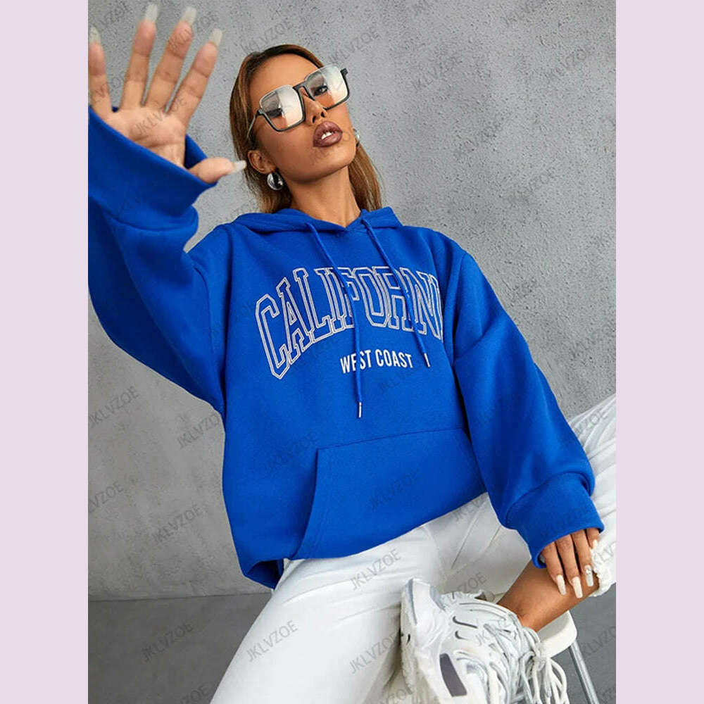 California Personality Letter Printed Sweatshirt Women Creative Comfortable Hoodie Fashion Hip Hop Streetwear Oversized Clothes - KIMLUD