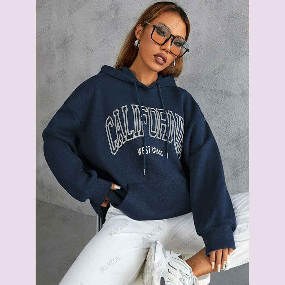 California Personality Letter Printed Sweatshirt Women Creative Comfortable Hoodie Fashion Hip Hop Streetwear Oversized Clothes - KIMLUD