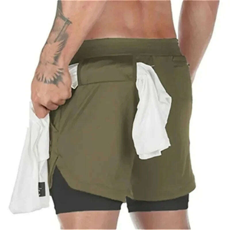 KIMLUD, Camo Running Shorts Men Gym Sports Shorts 2 In 1 Quick Dry Workout Training Gym Fitness Jogging Short Pants Summer Men Shorts, Army Green / M, KIMLUD Womens Clothes