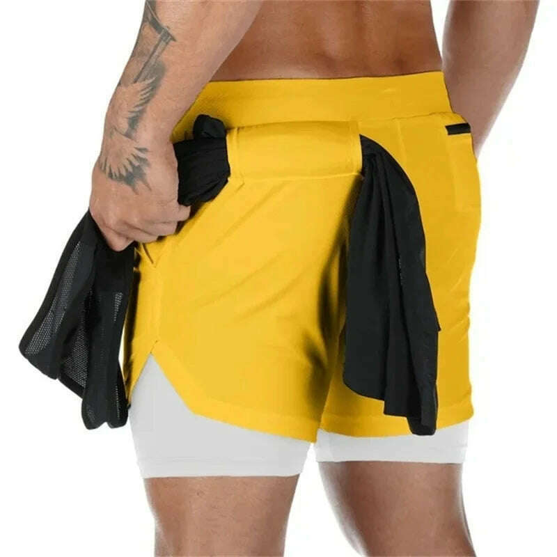 KIMLUD, Camo Running Shorts Men Gym Sports Shorts 2 In 1 Quick Dry Workout Training Gym Fitness Jogging Short Pants Summer Men Shorts, Yellow / XL, KIMLUD Womens Clothes