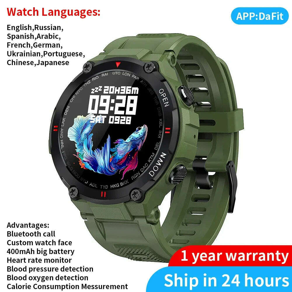 KIMLUD, CanMixs K22 watch Bluetooth Call Smart Watch Men Outdoor Sports Fitness Tracker Heart Rate Music Play Smartwatch For Android IOS, Green, KIMLUD Womens Clothes