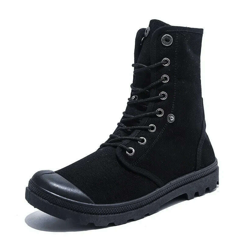 KIMLUD, Canvas Boots Men Boots High Top Shoes for Men 2024 New Trend Platform Cuff Shoes Men Casual Ankle Boots Military Bota Masculina, black / 45, KIMLUD Womens Clothes