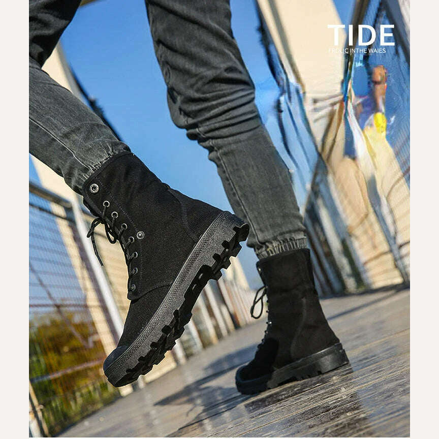 KIMLUD, Canvas Boots Men Boots High Top Shoes for Men 2024 New Trend Platform Cuff Shoes Men Casual Ankle Boots Military Bota Masculina, KIMLUD Womens Clothes