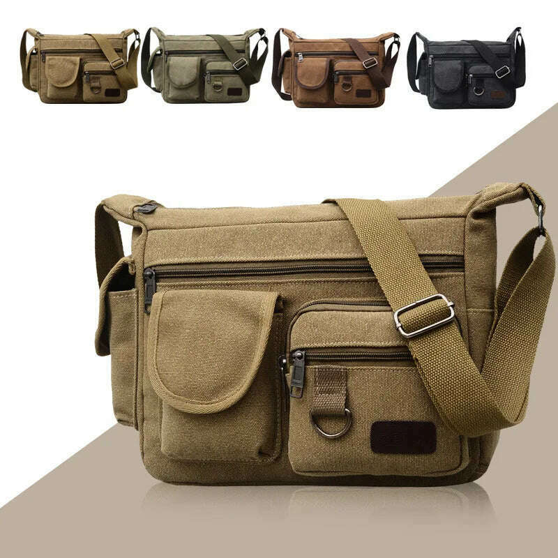 Canvas Shoulder Bags for Young Solid Colors Messenger Strong Fabric Winter Vintage Style Crossbody Bags 2020 Multiple Pockets - KIMLUD