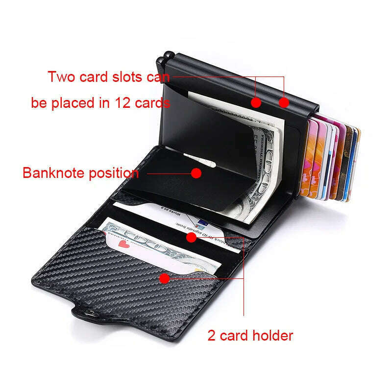 Carbon Fiber Credit Card Holder Mens Double Anti Rfid Bank Cardholder Case Wallet Metal Business Bank Minimalist Wallet Gift - KIMLUD