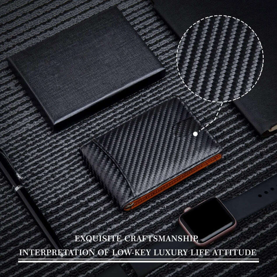 Carbon Fiber Leather Credit Card Holder Men Wallets Rfid Black Minimalist Wallet Gifts for Men Purses Carteira Masculina Caibu - KIMLUD