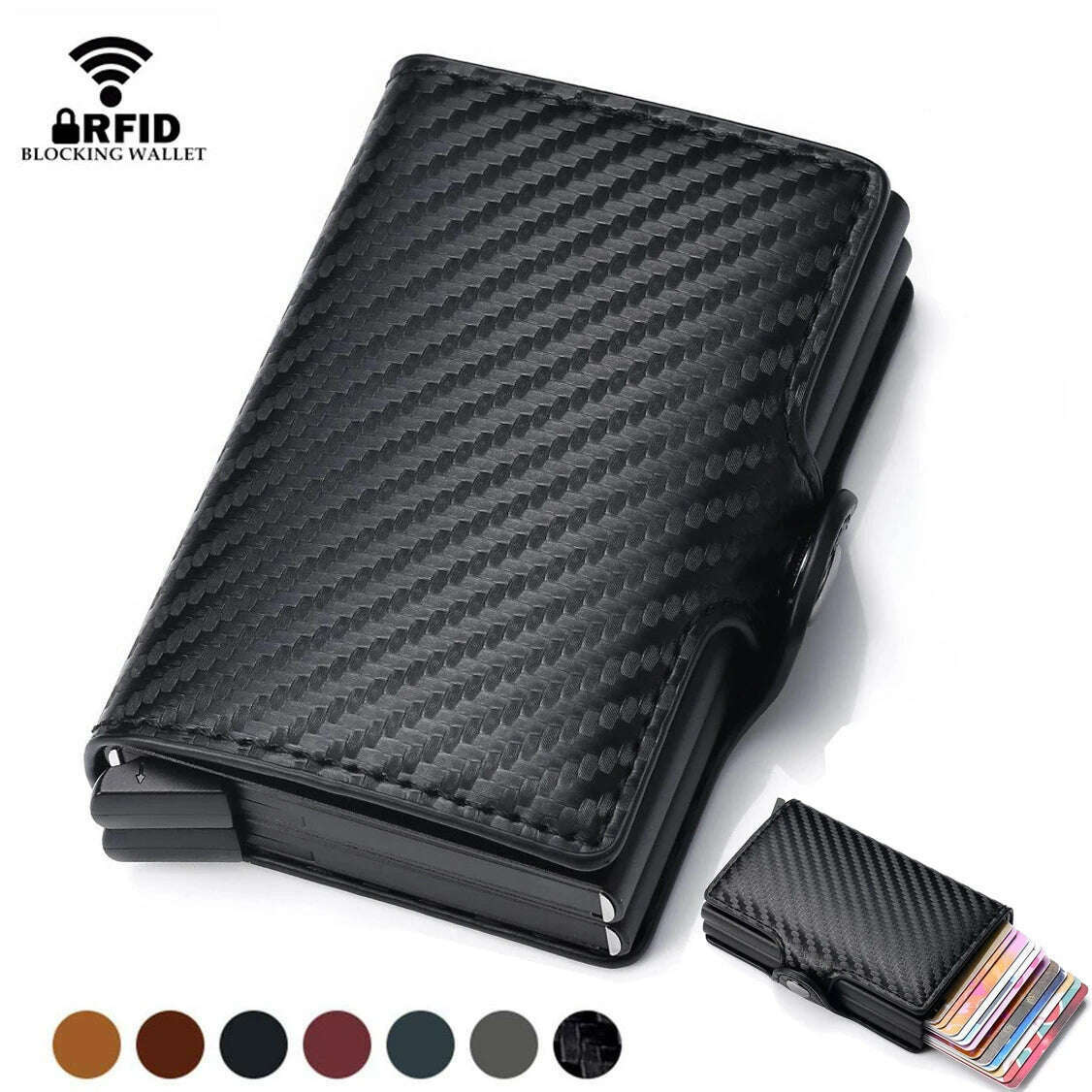 KIMLUD, Carbon Fiber RFID Blocking Protection Men Credit Card Holder Wallet Leather Metal Aluminum Luxury Business Bank Cardholder Case, KIMLUD Womens Clothes