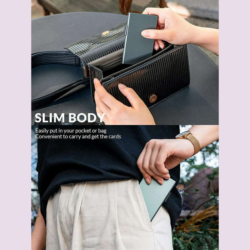 KIMLUD, Card Holder Wallet Minimalist Slim Metal RFID Blocking Card Protector Pop Up Credit Card Wallets for Men, KIMLUD Womens Clothes