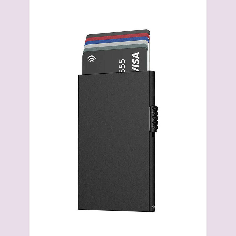 Card Holder Wallet Minimalist Slim Metal RFID Blocking Card Protector Pop Up Credit Card Wallets for Men - KIMLUD