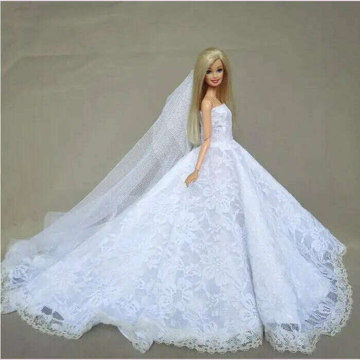 case for barbie doll clothes Princess dress trailing wedding bride marriage dress for barbie accessories toys house ornaments - KIMLUD