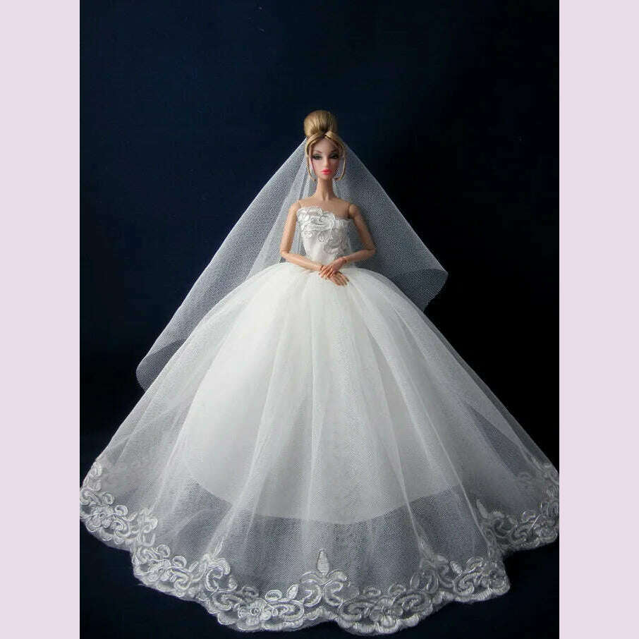 case for barbie doll clothes Princess dress trailing wedding bride marriage dress for barbie accessories toys house ornaments - KIMLUD