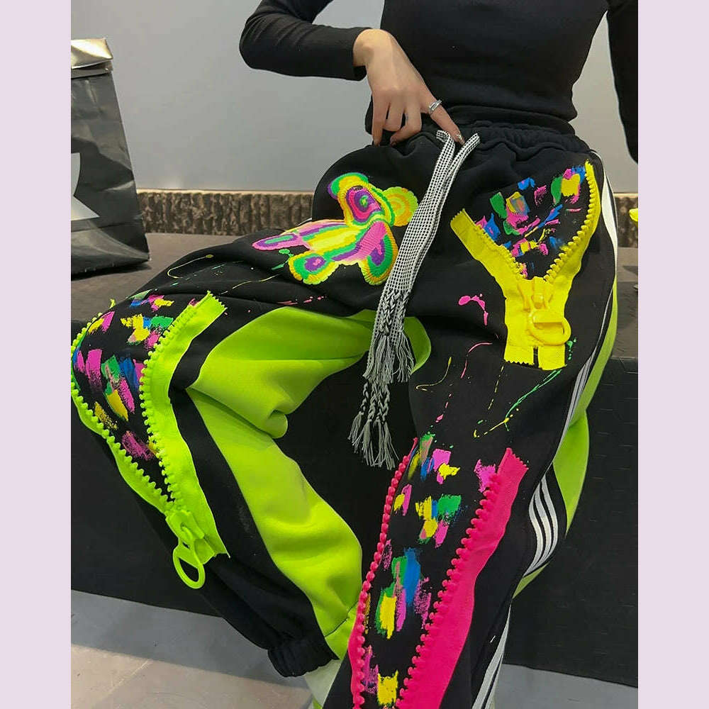 Casual High Waist Slimming Street Graffiti Printing Track Sweatpants for Women Ankle-Tied Loose Fit Spring Summer 2024 - KIMLUD