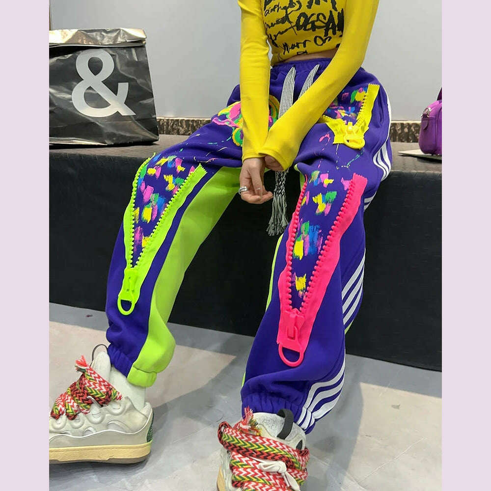 KIMLUD, Casual High Waist Slimming Street Graffiti Printing Track Sweatpants for Women Ankle-Tied Loose Fit Spring Summer 2024, KIMLUD Womens Clothes