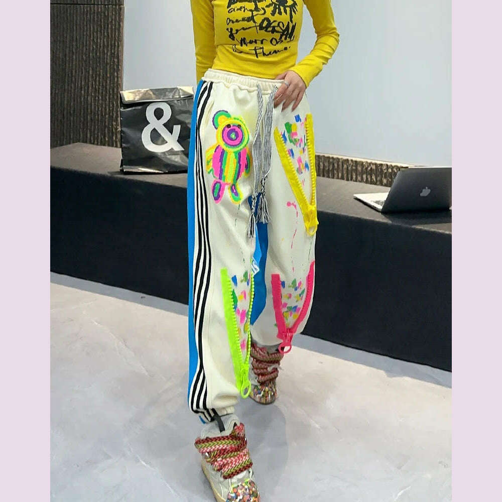 KIMLUD, Casual High Waist Slimming Street Graffiti Printing Track Sweatpants for Women Ankle-Tied Loose Fit Spring Summer 2024, KIMLUD Womens Clothes