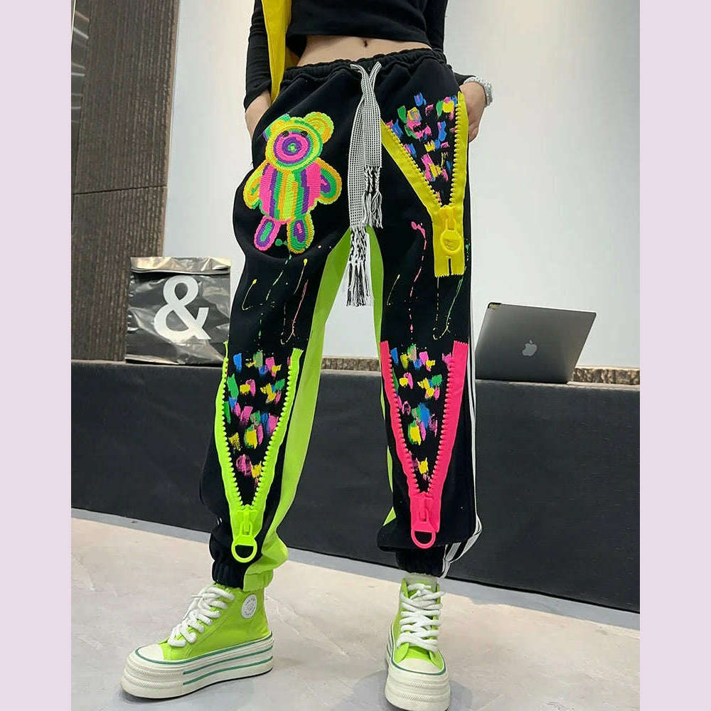 Casual High Waist Slimming Street Graffiti Printing Track Sweatpants for Women Ankle-Tied Loose Fit Spring Summer 2024 - KIMLUD