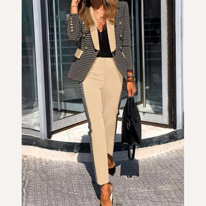 Casual Open Front Blazers Sets Red Pencil Pants Set Long Sleeve Work Office Jacket Blazer Suit Two Piece Office Lady Outfits - KIMLUD