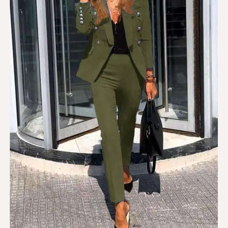 Casual Open Front Blazers Sets Red Pencil Pants Set Long Sleeve Work Office Jacket Blazer Suit Two Piece Office Lady Outfits - KIMLUD